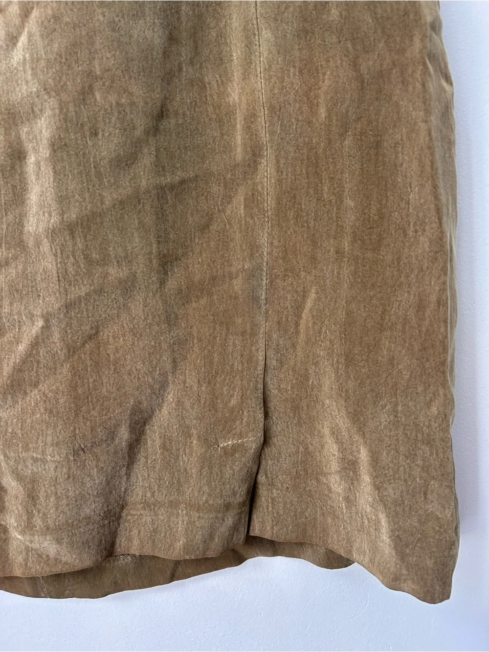 Vtg Ellen Figg 12P Petite Suede Olive Green Brown Mini Pencil Straight Skirt